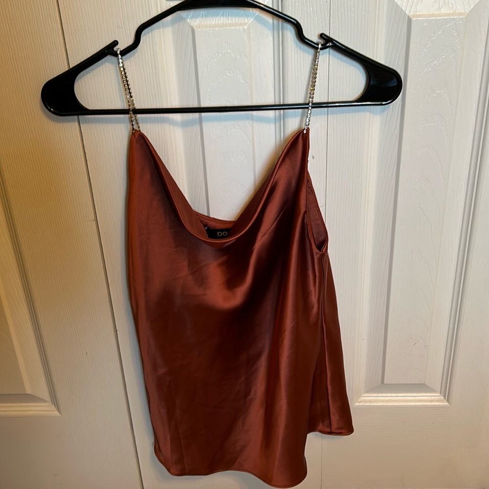 NWOT Faux satin tank top with bling straps